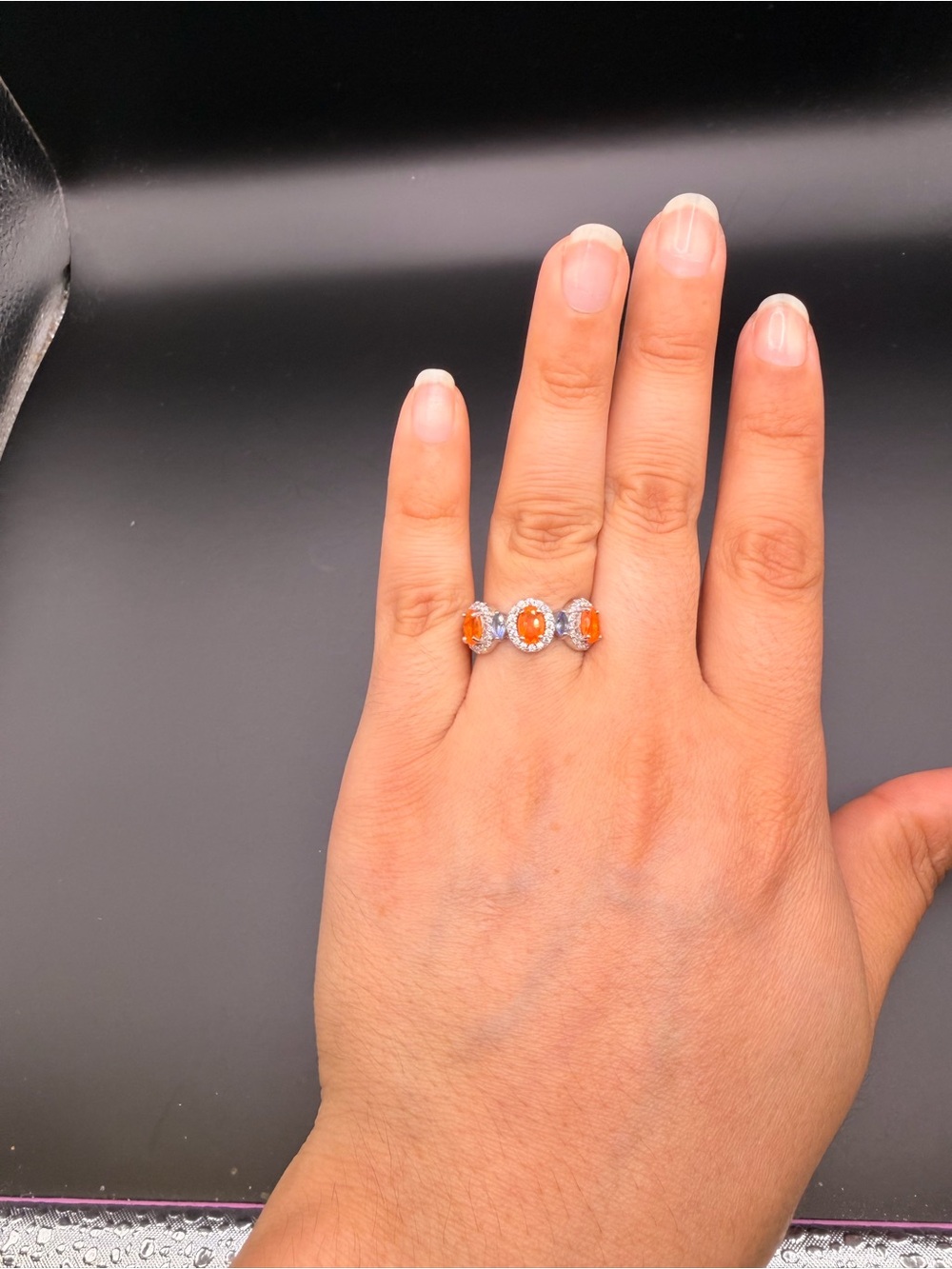 925 Sterling Silver Fire Opal Tanzanite & Moissanite Ring Size 9. - Picture 8 of 11